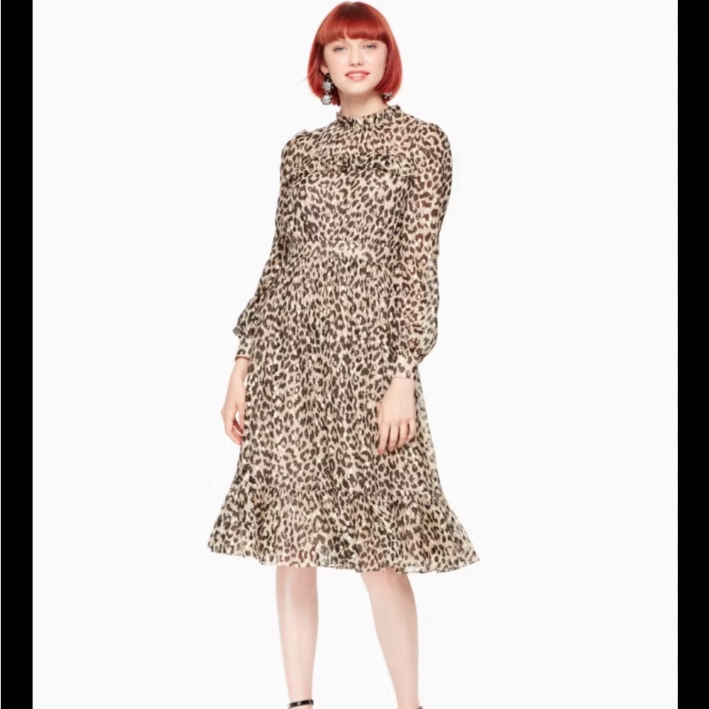 EUC Kate Spade Metallic Clipped Dot Leopard Midi Dress